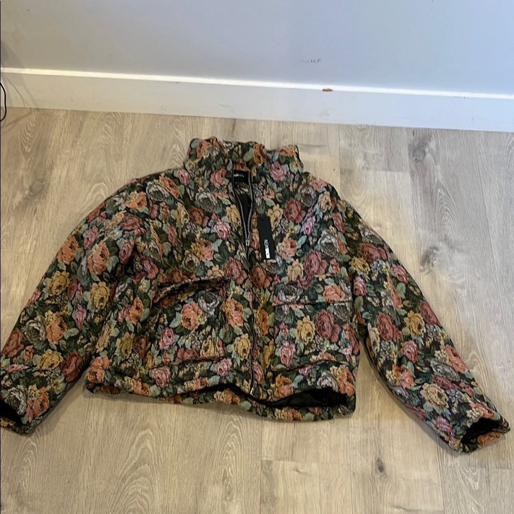 Fashion Nova Black and Pink Bomber Jacket with Ribbed Cuffs
